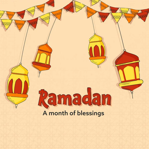 Ramadan Festival Affisch Design Med Arabiska Lyktor Hänga Och Bunting — Stock vektor