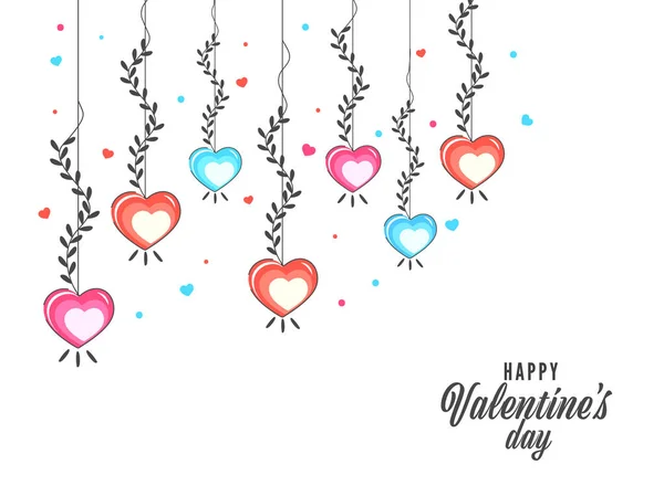 Happy Valentine Day Concept Avec Cordon Lumière Hearts Décoré Par — Image vectorielle