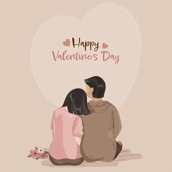 Щасливий День Святого Валентина Концепція Видом Ззаду Молода Пара Сидить — стоковий вектор
