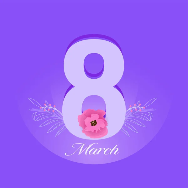 Número Março Decorado Com Floral Fundo Violeta Gradiente — Vetor de Stock