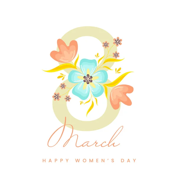 Március Szám Díszített Virágos Fehér Háttér Boldog Női Nap Koncepció — Stock Vector