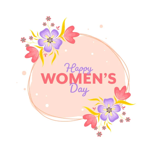 Happy Women Day Betűtípus Beautiful Floral Decorated Pink White Háttér — Stock Vector