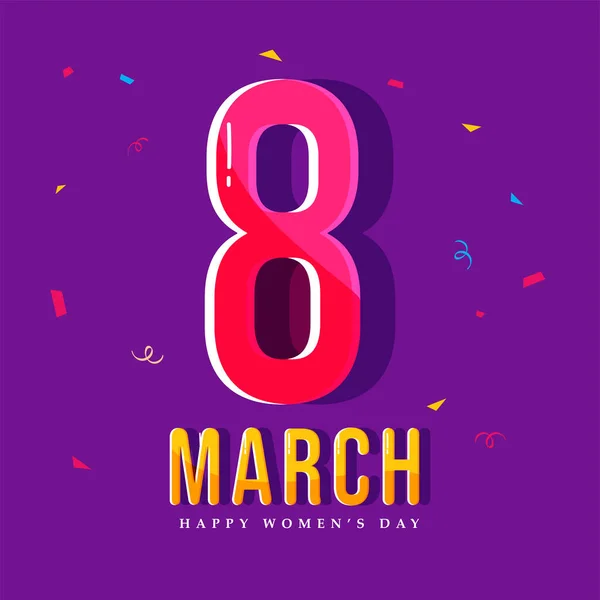 Marzec Liczba Confetti Ozdobione Fioletowym Tle Dla Happy Women Day — Wektor stockowy