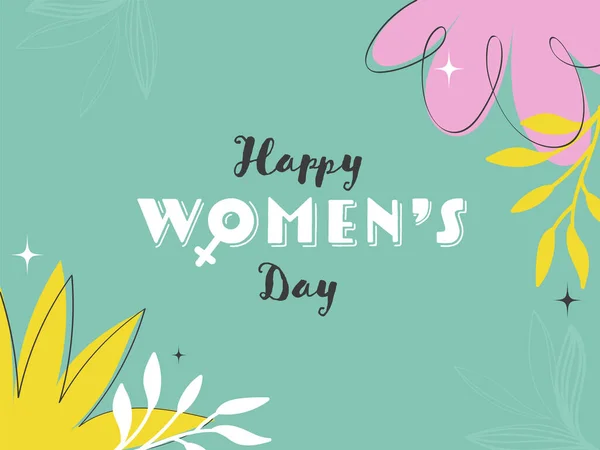 Happy Women Day Font Female Gender Sign Floral Decorated Teal — Stock Vector
