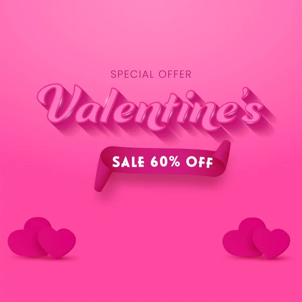 Valentine Sale Poster Design Discount Offer Hearts Pink Background — Stock Vector