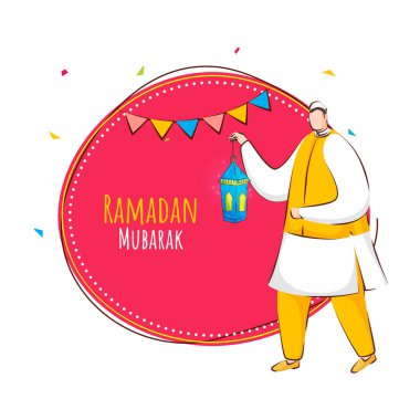 Ramazan Kareem, Pembe ve Beyaz Arkaplanda Fener Tutan Yüzsüz İslamcı Adam Kavramı.