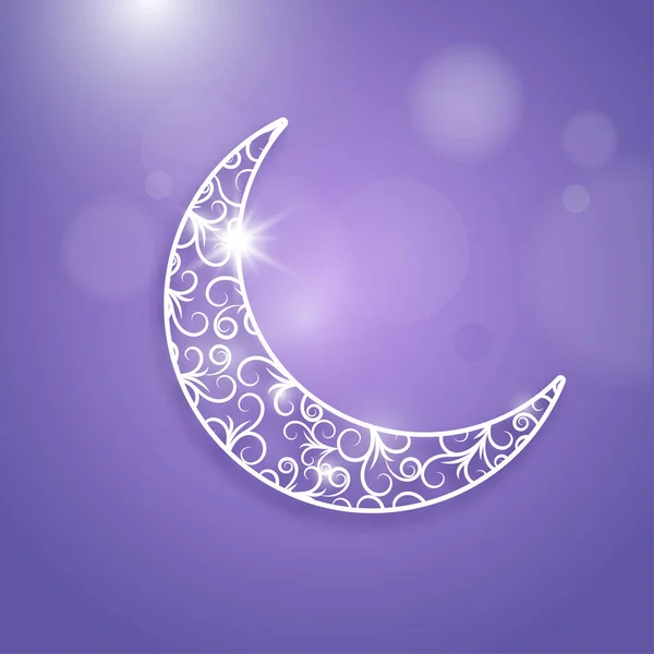 Shiny Ornament Crescent Moon Violet Bokeh Background Islamic Festival — Stock Vector