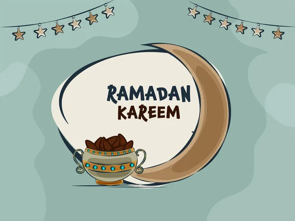 Ramadan Kareem Celebration Concept Flat Crescent Moon Bowl Full Dates — Stock Vector