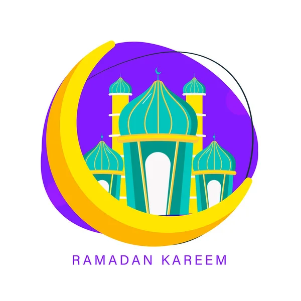 Ramadan Kareem Koncepce Oslavy Půlměsícem Mešita Fialovém Bílém Pozadí — Stockový vektor