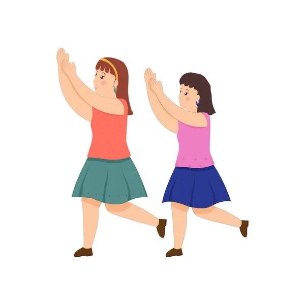 Character Young Girls Clapping Walk Pose — Stock Vector