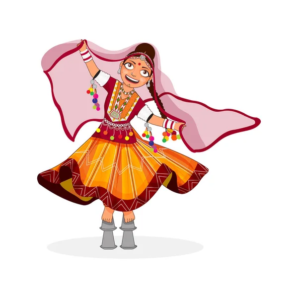 Rajasthani Jeune Fille Donnant Performance Dans Robe Traditionnelle — Image vectorielle