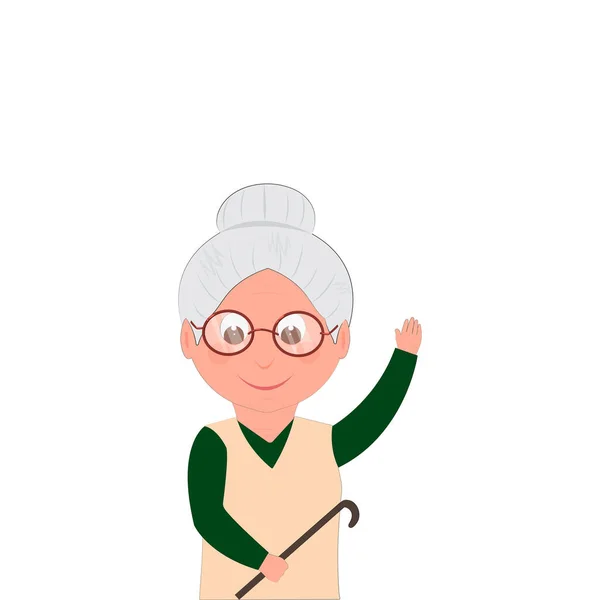 Ηλικιωμένη Γυναίκα Κρατώντας Ραβδί Λευκό Φόντο — Διανυσματικό Αρχείο