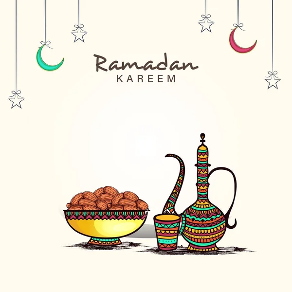 Ramadan Kareem Plakát Design Tradiční Arabské Džbánek Sklo Data Misce — Stockový vektor