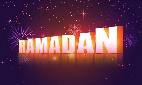 Ramadán Texto Con Efecto Sombra Fuegos Artificiales Luces Efecto Púrpura — Archivo Imágenes Vectoriales