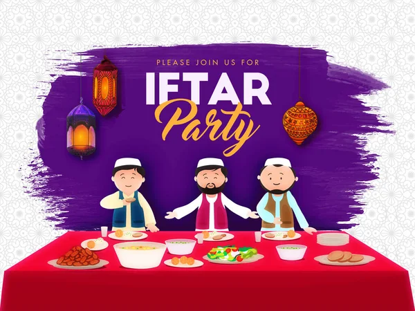 Iftar Party Pozvánka Nebo Plakát Design Muslimskými Muži Ukazuje Lahodné — Stockový vektor