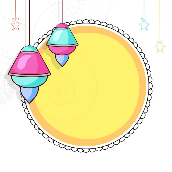 Empty Circular Frame Lanterns Stars Hang White Background Islamic Festival — Stock Vector