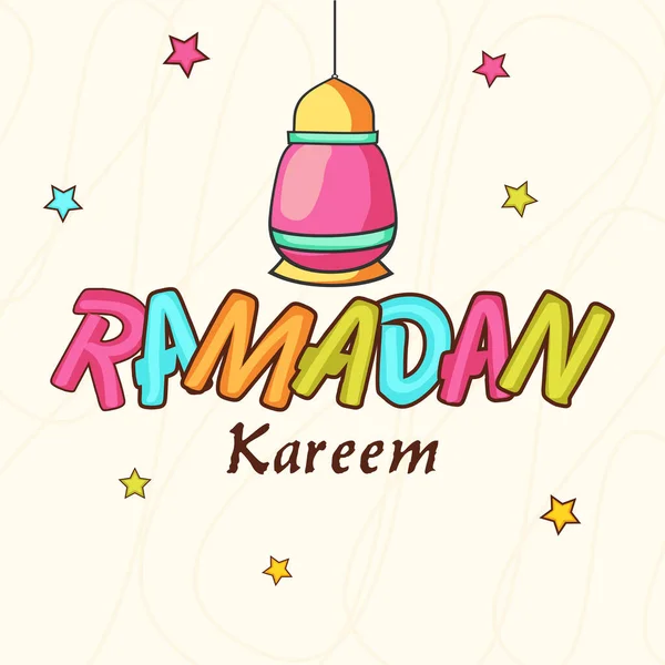 Texto Colorido Ramadan Kareem Com Lanterna Pendurada Estrelas Decoradas Fundo —  Vetores de Stock