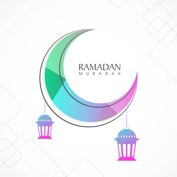Ramadan Mubarak Konzept Mit Mondsichel Und Laternen Auf Weißem Hintergrund — Stockvektor