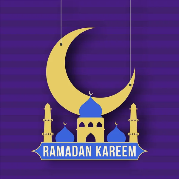 Mois Sacré Islamique Jeûne Concept Ramadan Kareem Avec Mosquée Croissant — Image vectorielle