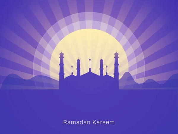 Vakker Solnedgang Eller Soloppgang Bakgrunn Med Silhouette Moskeen Ramadan Kareem – stockvektor