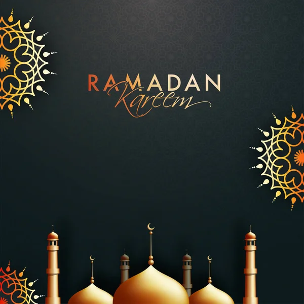 Koncepcja Ramadan Kareem Złotym Meczetem Szablonem Mandala Ciemnozielonym Tle — Wektor stockowy