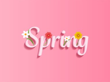 Pembe Arkaplanda Çiçeklerle süslenmiş Bahar Yazıtipi.