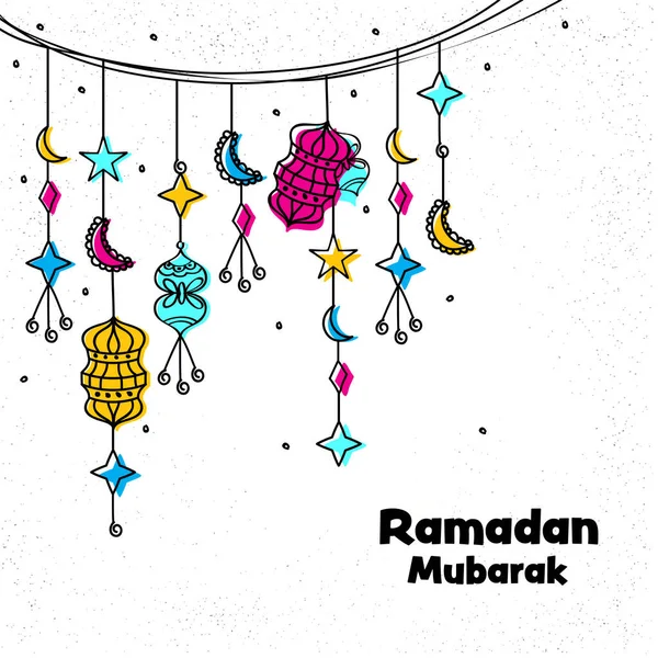 Ramadán Mubarak Oslavy Pozadí Zdobené Doodle Styl Islámské Ornamenty — Stockový vektor