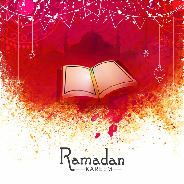 Ramadan Kareem Concept Open Holy Book Quran Silhouette Mosque Abstract — Stock Vector