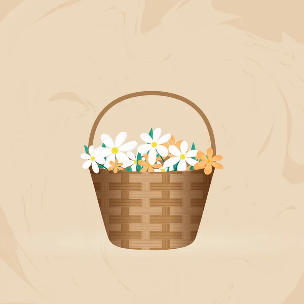 Реалістичний Кошик Повний Квітів Коричневому Тлі Ефекту Гранж — стоковий вектор