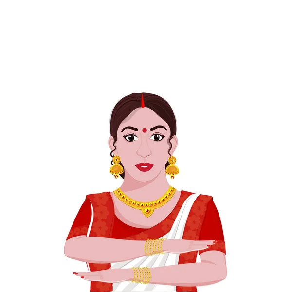 Mujer Bengalí Haciendo Gesto Del Brazo Igualdad Traje Tradicional — Vector de stock
