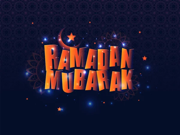 Carattere Orange Paper Cut Ramadan Mubarak Con Luna Crescente Stelle — Vettoriale Stock