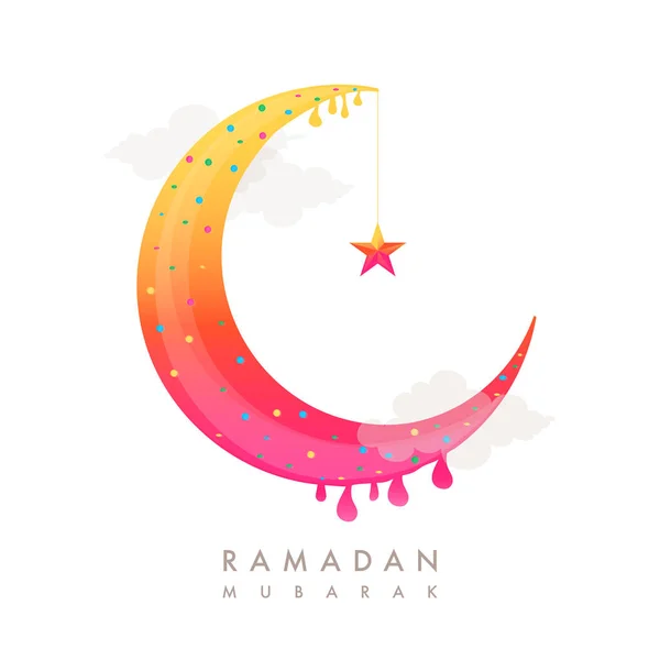 Yellow Pink Crescent Moon Dripping Star Hang White Background Ramadan — Stock Vector