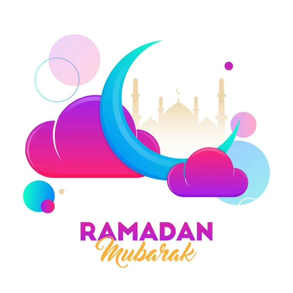 Concetto Ramadan Mubarak Con Luna Mezzaluna Gradiente Nuvole Moschea Silhouette — Vettoriale Stock