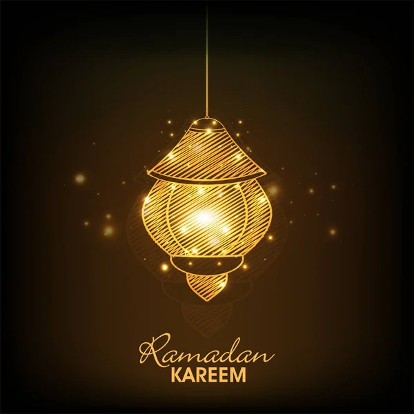 Ramadan Kareem Concept Light Effect Striped Lantern Hang Brown Background — Stock Vector