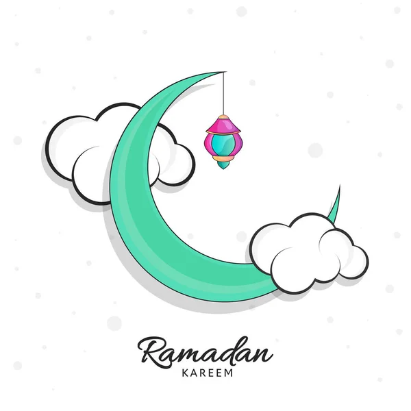 Concepto Ramadán Kareem Con Luna Creciente Linterna Colgante Nubes Sobre — Vector de stock