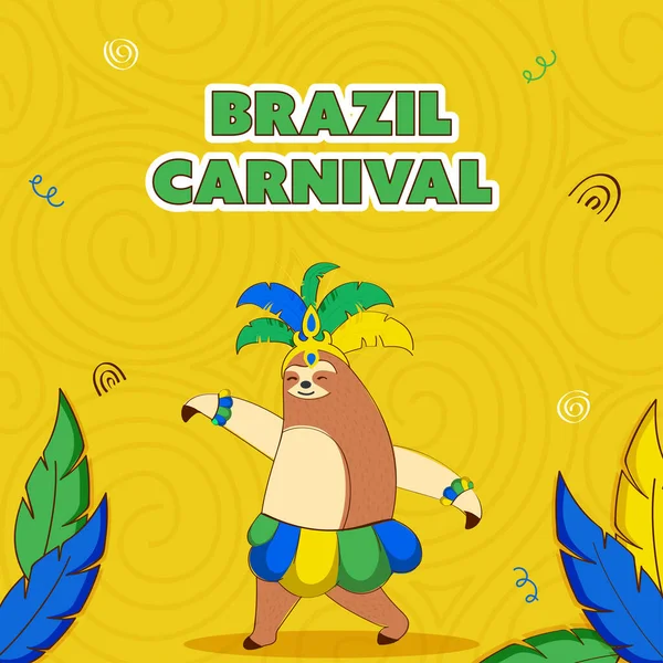Texto Del Carnaval Brasil Estilo Etiqueta Engomada Con Historieta Oso — Vector de stock