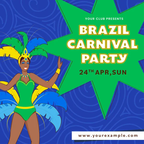 Brasilien Karneval Einladungskarte Mit Weiblicher Samba Tänzerin Auf Grünem Und — Stockvektor