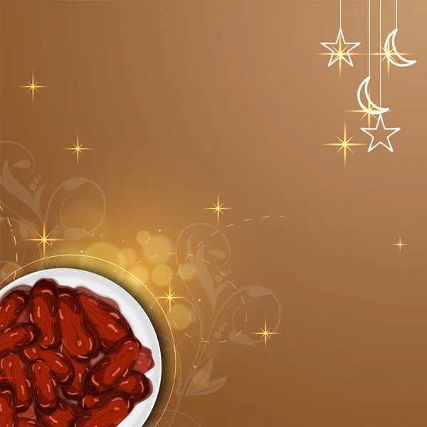 带有挂着新月 星辰和复制空间的顶级视盘 浅谈伊斯兰节日概念的褐色肉色灯光效果背景 — 图库矢量图片