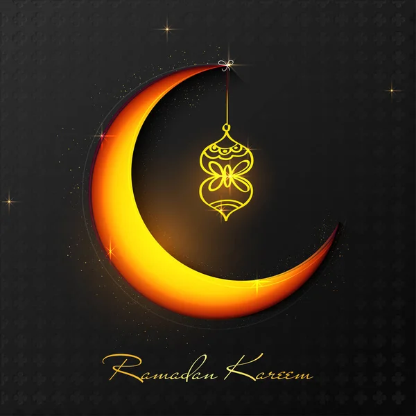 Golden Ramadan Kareem Font Glowing Orange Crescent Moon Linear Lantern — стоковий вектор