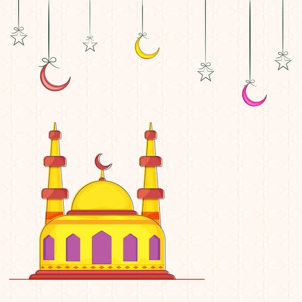 Kolorowy Meczet Ilustracja Półksiężyca Gwiazdy Powiesić Skopiować Przestrzeń Pastel Różowy — Wektor stockowy