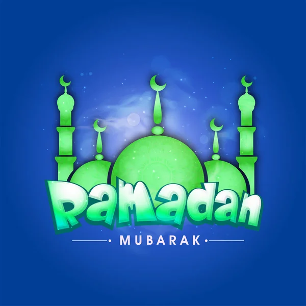 Ramadan Mubarak Font Green Mosque Lights Effect Niebieskim Tle — Wektor stockowy