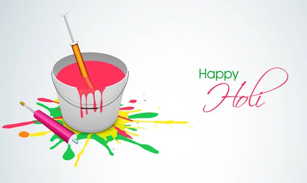Indian Festival Colours Happy Holi Concept Watercolours Basket Colourguns Pichakri — Stock Vector