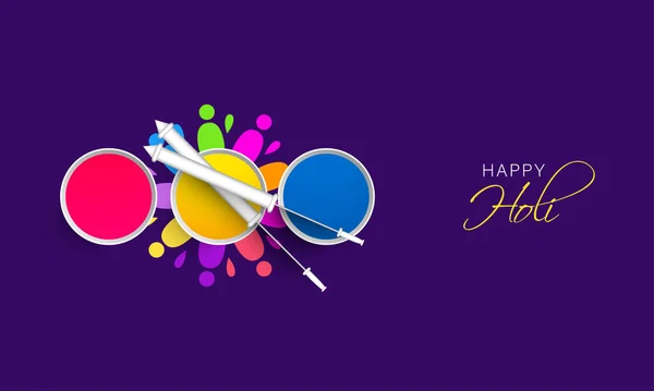 인도의 Happy Holi 컨셉트 색상을 파란색 배경에 Colourguns Pichkari — 스톡 벡터