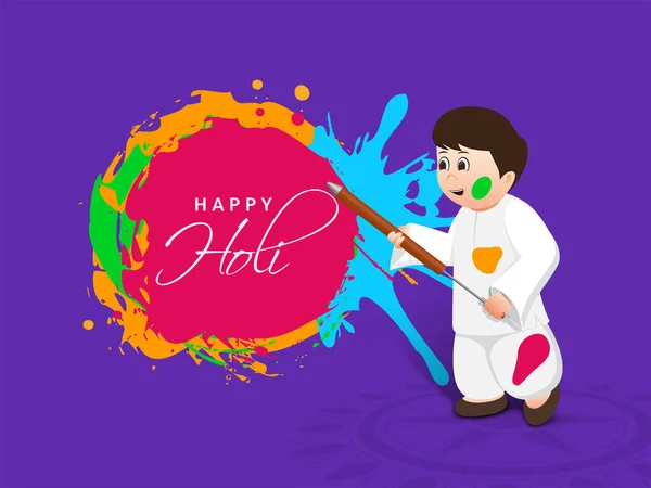Indisches Farbenfest Happy Holi Konzept Mit Kleinen Kindern Die Mit — Stockvektor