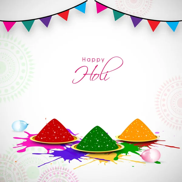 Indiaas Kleurenfestival Happy Holi Concept Met Glanzende Droogkleuren Gulal Traditionele — Stockvector