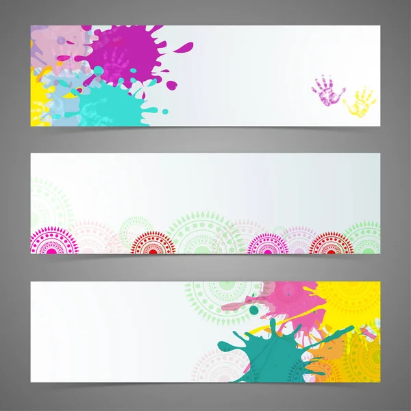 Indiaas Festival Van Kleuren Happy Holi Header Banner Set — Stockvector