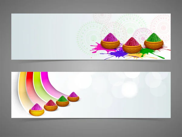 Indian Festival Colours Happy Holi Header Banner Set — Stock Vector