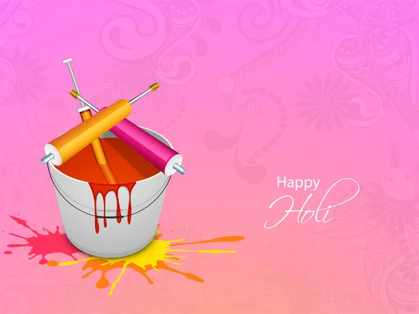 Indiska Färgfestival Happy Holi Koncept Med Akvareller Korg Färgpistoler Pichakri — Stock vektor