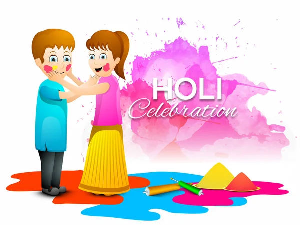 Indický Festival Barev Happy Holi Koncept Malými Dětmi Hrající Akvarely — Stockový vektor