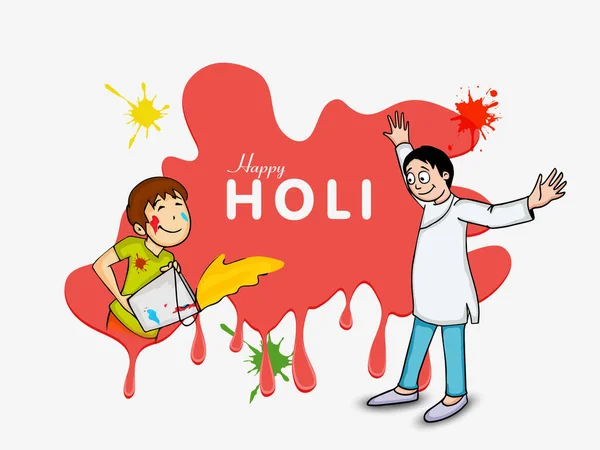 Индийский Фестиваль Красок Концепция Happy Holi Маленькими Детьми Играющими Акварелью — стоковый вектор